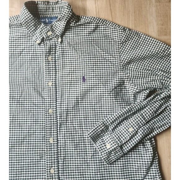 RALPH LAUREN VINTAGE BUTTON DOWN MENS XL GREEN WHITE GINGHAM CUSTOM FIT PONY - Picture 1 of 10